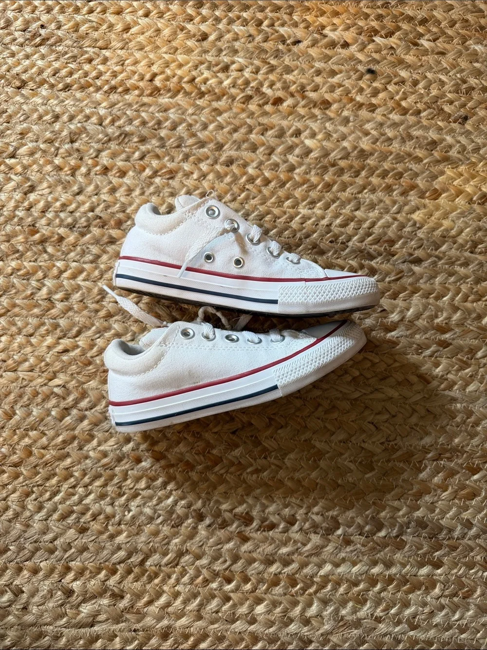 Converse Kids White Sneakers with Red Trim